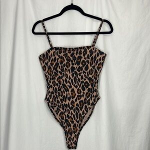 Boohoo Brown and Black Leopard Print Bodysuit. NWOT